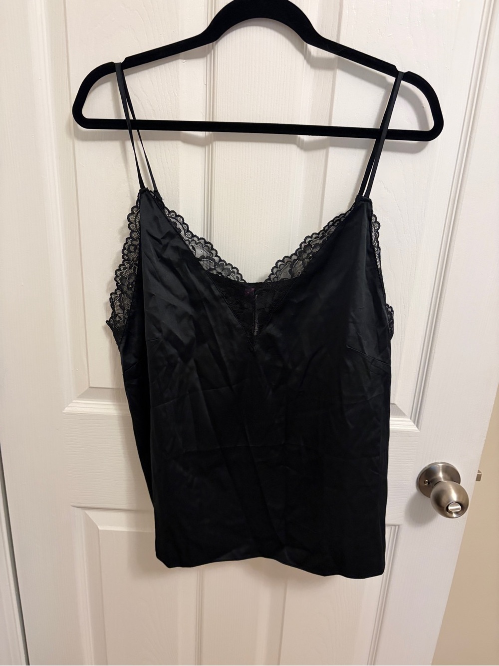 Adore Me Black Satin Lace-Trim Cami